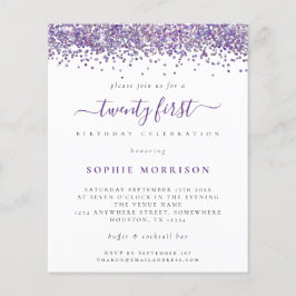 Budgeten Lila Glitter tjugoförsta Party Inbjudan