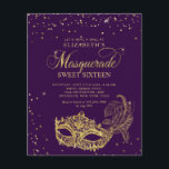 BUDGETEN Lila Guld Glitter Masquerad Sweet 16<br><div class="desc">Utformningsfunktionen mousserande masken guld glitter maskerad boll med guld konetti.</div>