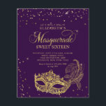BUDGETEN Lila Guld Glitter Masquerad Sweet 16<br><div class="desc">Utformningsfunktionen mousserande masken guld glitter maskerad boll med guld konetti.</div>
