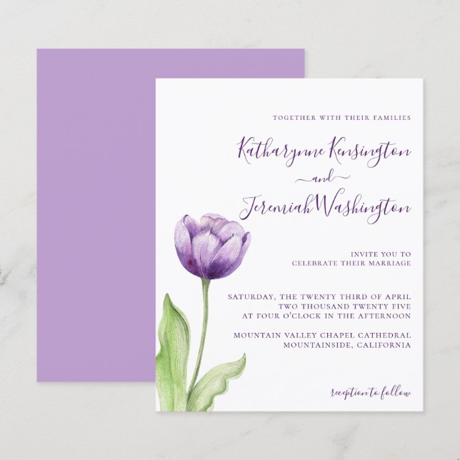 BUDGETEN Minimalistisk Lavender Lila Tulip Bröllop (Fram/baksida)