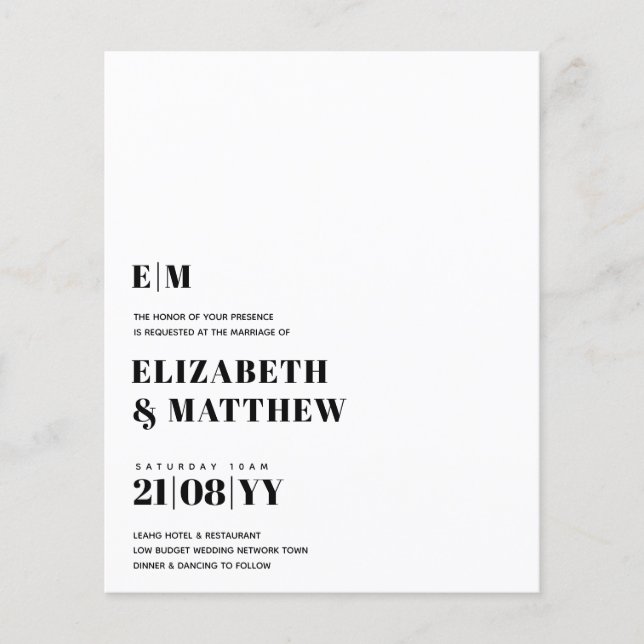 BUDGETEN-minimalistisk Plain Typography INBJUDAN - Flygblad (Framsidan)