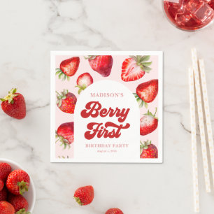 Budgeten - Modern Boho Strawberry Berry 1:a födels Pappersservett
