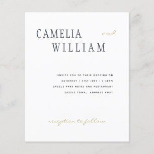 BUDGETEN Modern Bröllop Midnight Blue Guld Text Flygblad