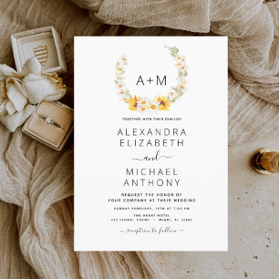 Budgeten Monogram Solros Daisy Greenery Bröllop Flygblad