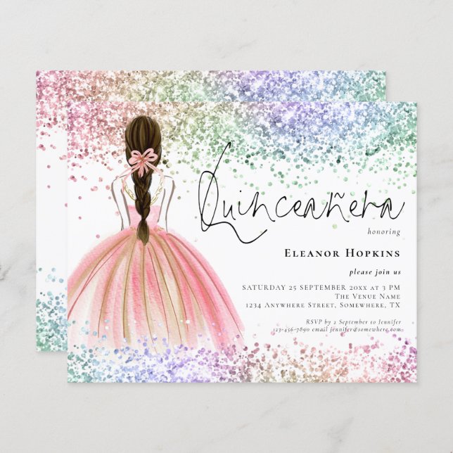Budgeten Multifärgad Glitter Gown Quinceanera Inbj (Fram/baksida)