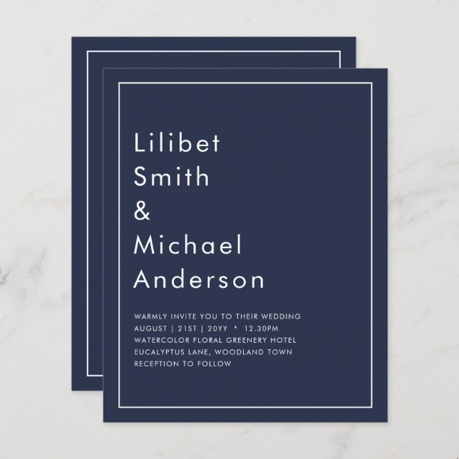 BUDGETEN Navy Blue Monochrome BRÖLLOP (Fram/baksida)