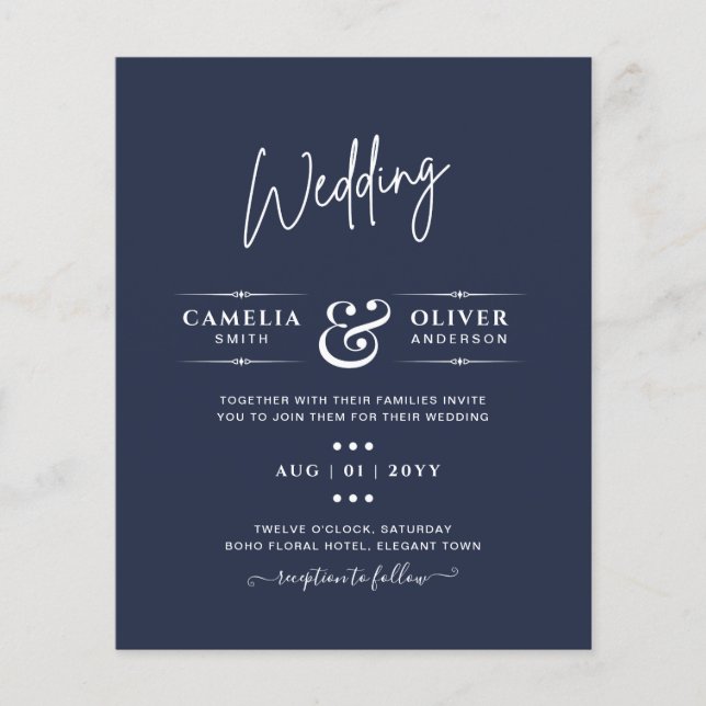 BUDGETEN Navy Blue Monochrome BRÖLLOP Flygblad (Framsidan)