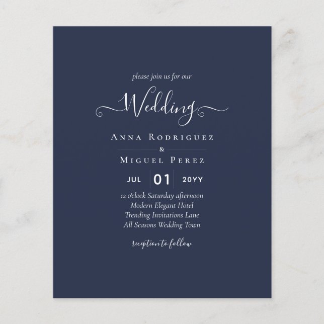 BUDGETEN Navy Blue Monochrome BRÖLLOP Flygblad (Framsidan)