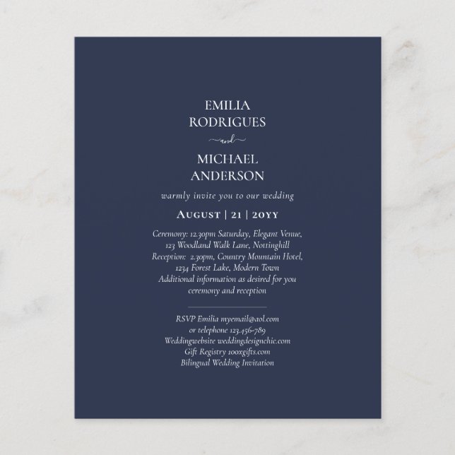 BUDGETEN Navy Blue Monochrome BRÖLLOP Flygblad (Framsidan)
