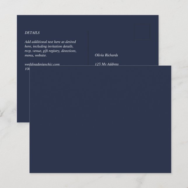 BUDGETEN Navy Blue Monochrome BRÖLLOP Vykort (Fram/baksida)