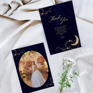 BUDGETEN Navy Guld under Stars Quinceañera Photo Anteckningskort