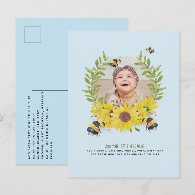 BUDGETEN Nyfödd bebis PHOTO ger solblommor Vykort (Fram/baksida)