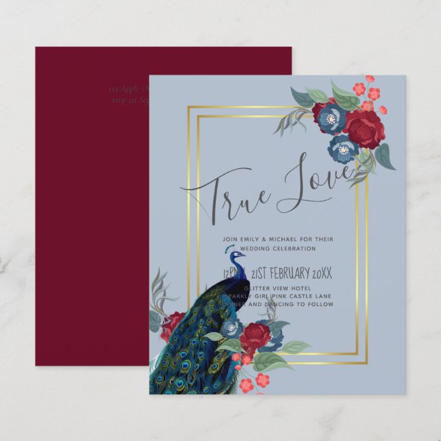 BUDGETEN Peacock Blue Burgundy Winter Fall bröllop (Fram/baksida)