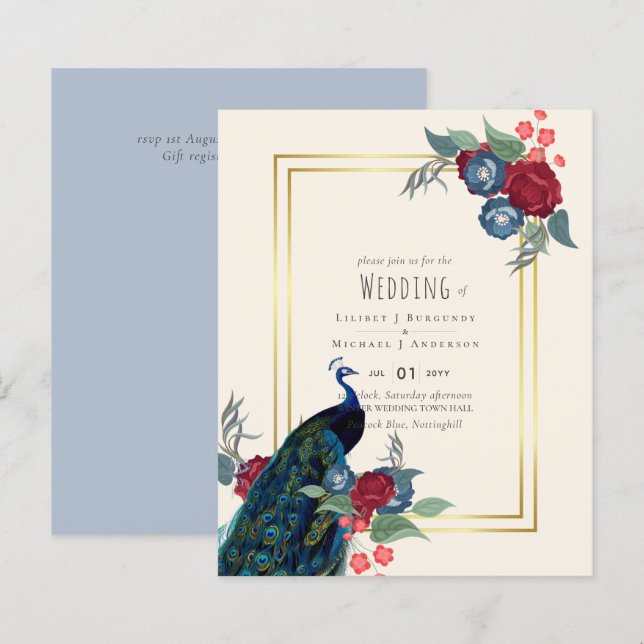 BUDGETEN Peacock Blue Burgundy Winter Fall bröllop (Fram/baksida)