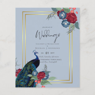 BUDGETEN Peacock Blue Burgundy Winter Fall bröllop Flygblad