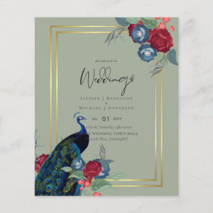 BUDGETEN Peacock Blue Burgundy Winter Fall bröllop Flygblad
