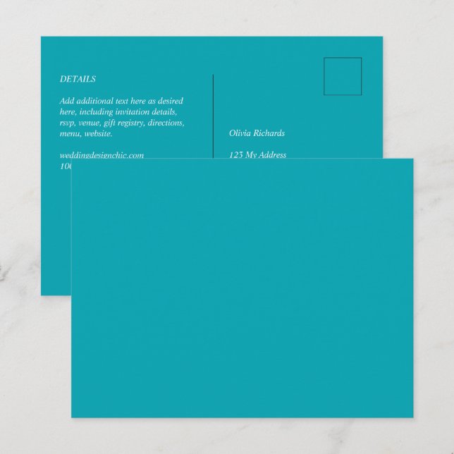 BUDGETEN Peacock Blue Teal Monochrome Bröllop Vykort (Fram/baksida)