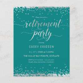 Budgeten Pension Party Inbjudan - Silver, Teal Flygblad