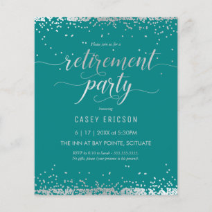 Budgeten Pension Party Inbjudan - Silver, Teal Flygblad