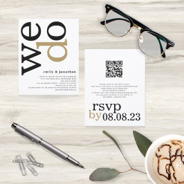 BUDGETEN QR-kod Guld Black White Wedding bjudande 