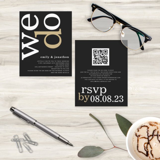BUDGETEN QR-kod Vit Bröllopsinbjudan till svartvit (Skapare uppladdad)