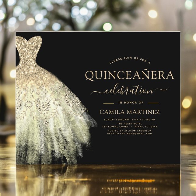 Budgeten Quinceanera Black och Guld Glitter Gnistr (Skapare uppladdad)