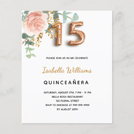 Budgeten Quinceanera blommigt ro guld eucalyptus