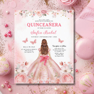Budgeten Quinceañera Blommigten Rosa ros