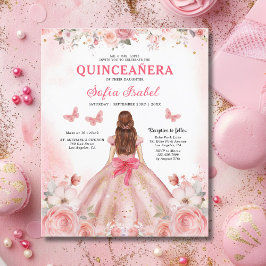 Budgeten Quinceañera Blommigten Rosa ros Flygblad