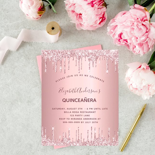 BUDGETEN Quinceanera damsty ro glitter droppar ros (Skapare uppladdad)
