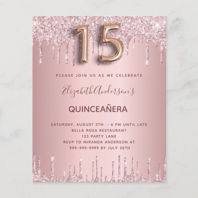 BUDGETEN Quinceanera dusty ro glitter rosa (Framsida)