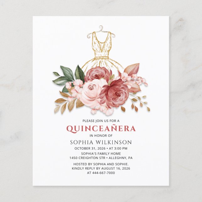 Budgeten Quinceanera Faux Guld Dress Blommigt (Framsida)