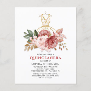 Budgeten Quinceanera Faux Guld Dress Blommigt