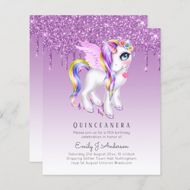BUDGETEN Quinceanera Glitter Unicorn Anicorn Winge (Fram/baksida)