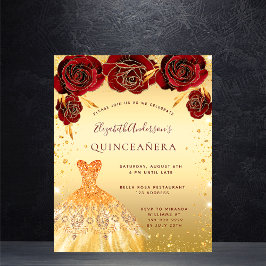 Budgeten Quinceanera guld red glitter dress blommi