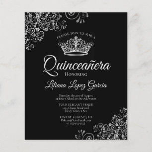 BUDGETEN Quinceañera-inbjudan finare Silver & Blac
