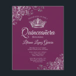 BUDGETEN Quinceañera-inbjudan till finare Silver &<br><div class="desc">Dessa prisvärda, budgetvänliga Quinceañera-inbjudningar är perfektens val för klass, stil och skönhet i en budget. Utformningen har en bakgrund av färgaden för magenta, plommon eller bärets lila med silver krona och grått-kurvor och snurrar i hörnen av silver. I typografin ingår finare-skriptbokstäver för ett stil som är enkelt och elegant vid...</div>