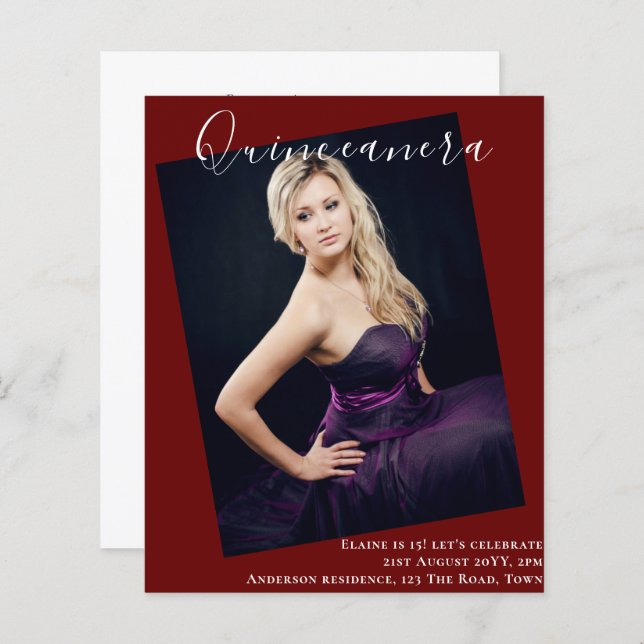 BUDGETEN Quinceanera PHOTO Inbjudan tillkännagivan (Fram/baksida)