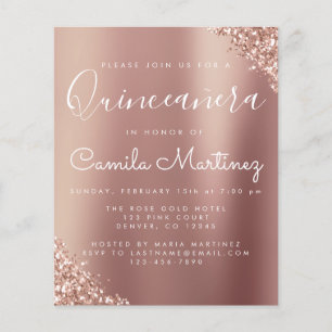 Budgeten Quinceanera Rosa - Ro Guld Glitter Flygblad