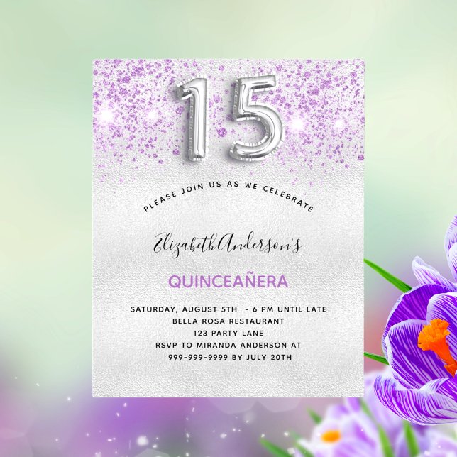 BUDGETEN Quinceanera silver lila glitter droppar (Skapare uppladdad)