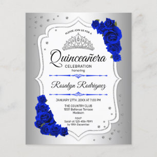 Budgeten Quinceanera Silver White Royal Blue Inbju Flygblad