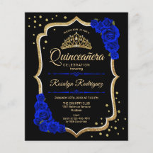 Budgeten Quinceanera - Svarta Guld-Royalet Blue In