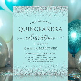 Budgeten Quinceanera Teal Blue Silver Glitter