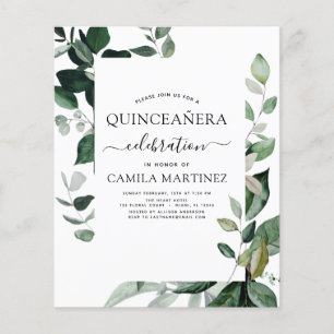 Budgeten Quinceanera Vår Botanical Grey Flygblad