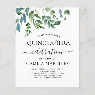 Budgeten Quinceanera Vår Botanical Grey Flygblad
