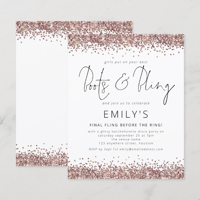 BUDGETEN Ro Guld Glitter Bachelorette Disco Inbjud (Fram/baksida)