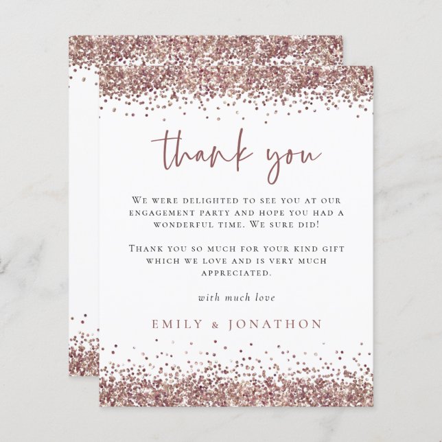 Budgeten Ro Guld Glitter Förlovningsfest  Tack (Fram/baksida)