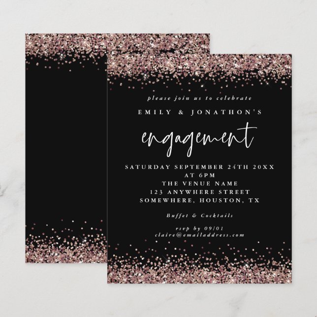 Budgeten Ro Guld Glitter Gräns Förlovning Black (Fram/baksida)