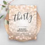 BUDGETEN Ro Guld Glitter Ljus 30års födelsedag<br><div class="desc">Skriptinbjudan till elegant Glam Ro Guld Glitter Ljus med 30års födelsedag med mousserande guld ljus och modernt typografiskt skript.</div>