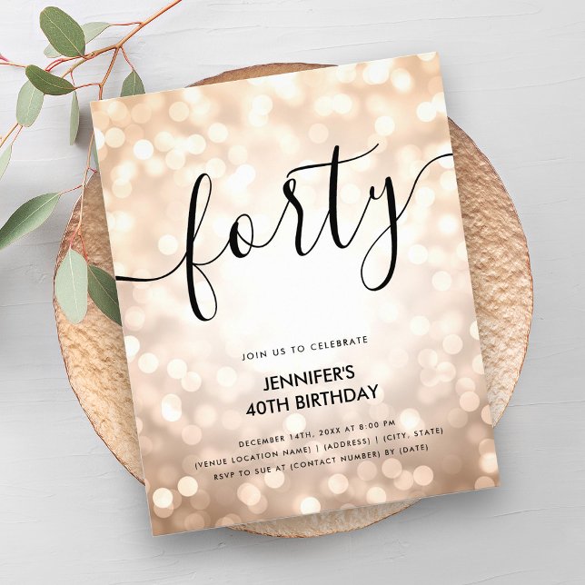 BUDGETEN Ro Guld Glitter Ljus 40:e födelsedag Flygblad (BUDGET Rose Gold Glitter Lights 40th Birthday Flyer)